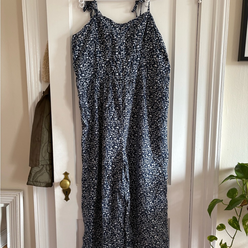 Old Navy Navy and White Floral Tie-Strap Jumpsuit